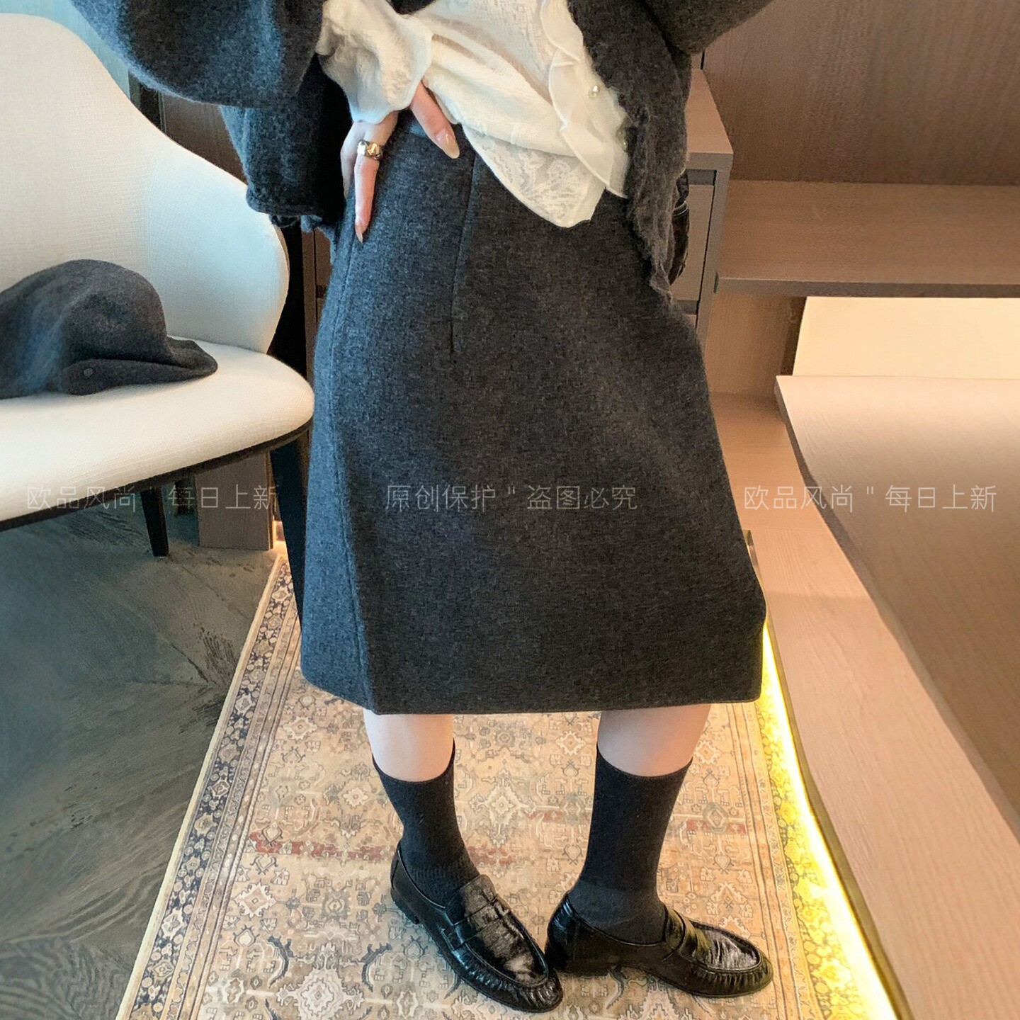 羊毛呢A字西装半身裙女欧货裙子