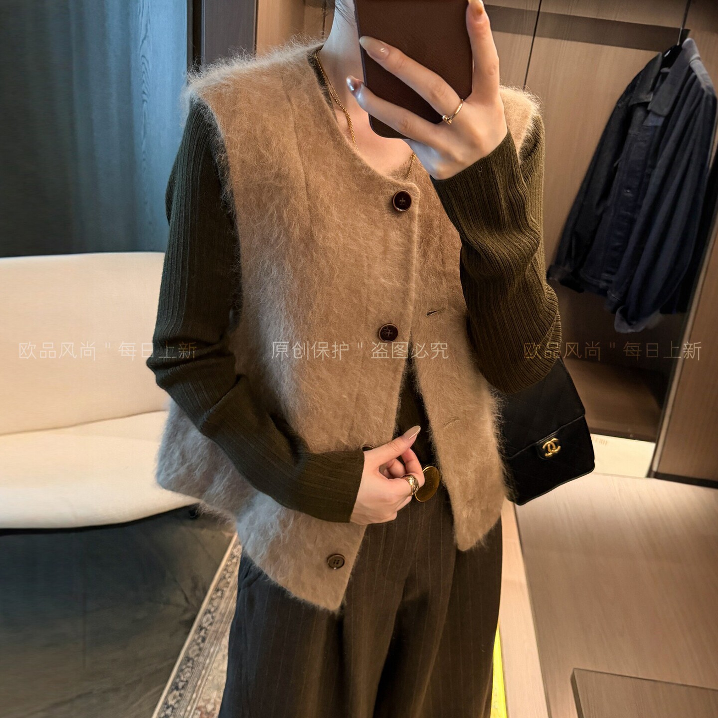 复古羊毛拉绒马甲外套女欧货上衣