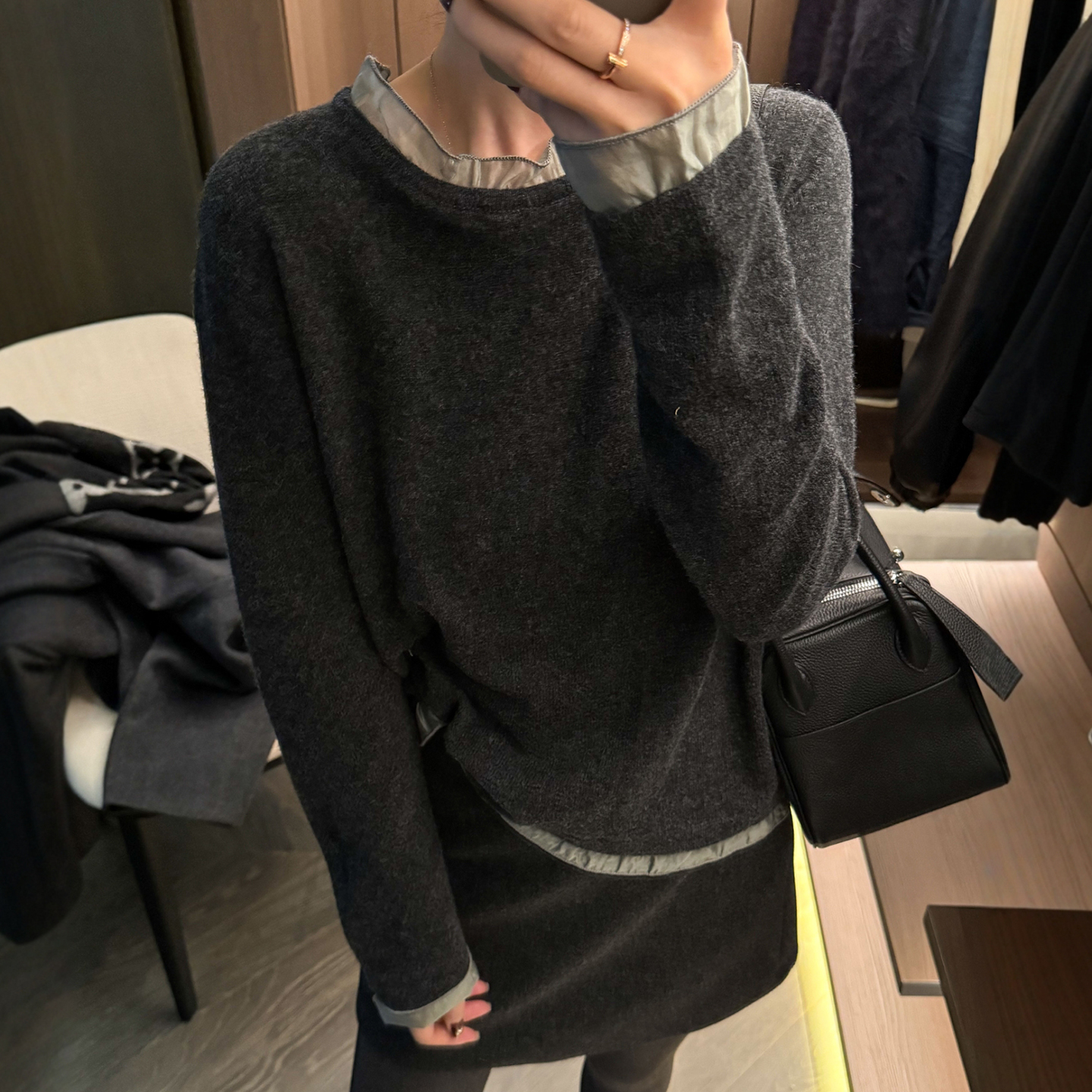 假两件拼接羊毛针织衫女欧货毛衣