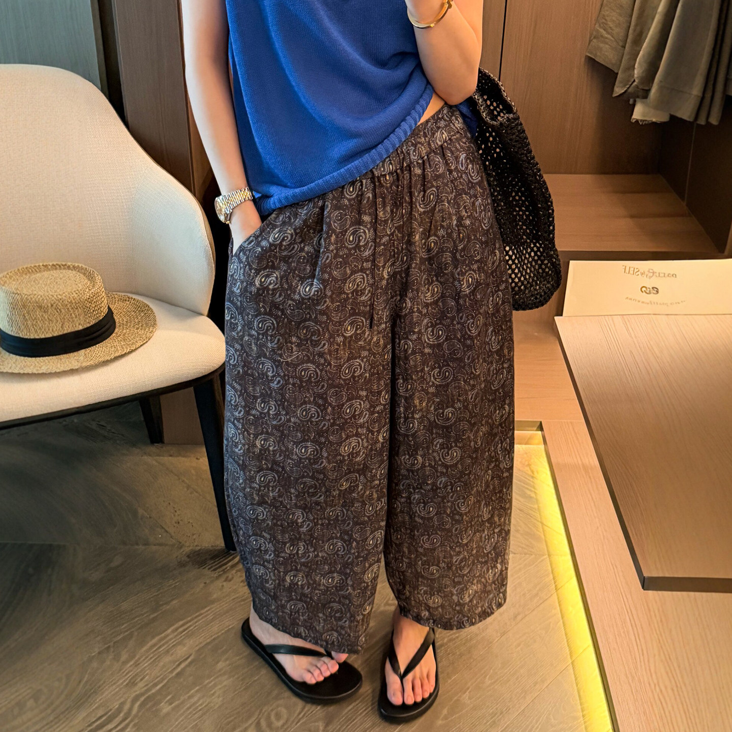 腰果印花九分弯刀阔腿裤女欧洲站2026夏季新款欧货女装时尚休闲裤