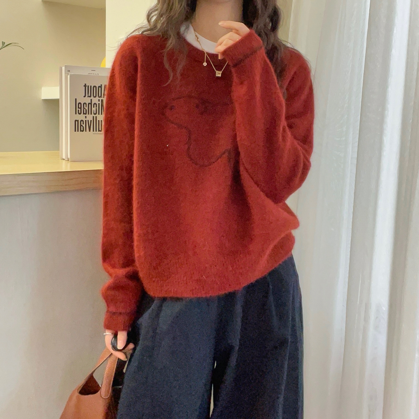 小熊刺绣浣熊绒针织衫女欧洲站潮