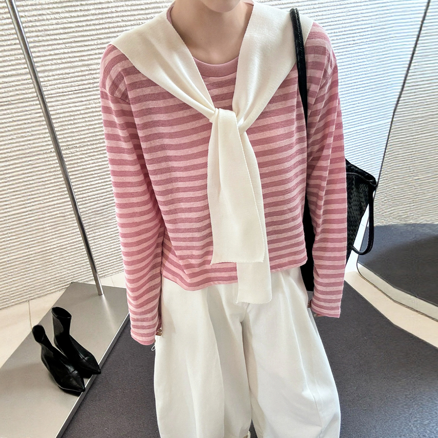披肩条纹面膜T恤阔腿裤两件套装女欧洲站2025夏装新款欧货女装潮