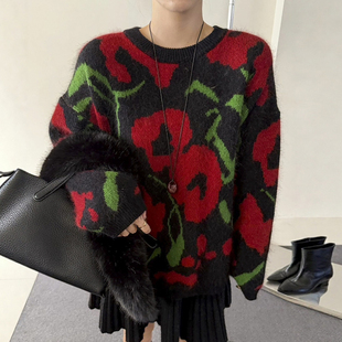 复古定染羊绒拉绒针织衫女欧洲站2025冬装新款欧货女装时尚毛衣潮