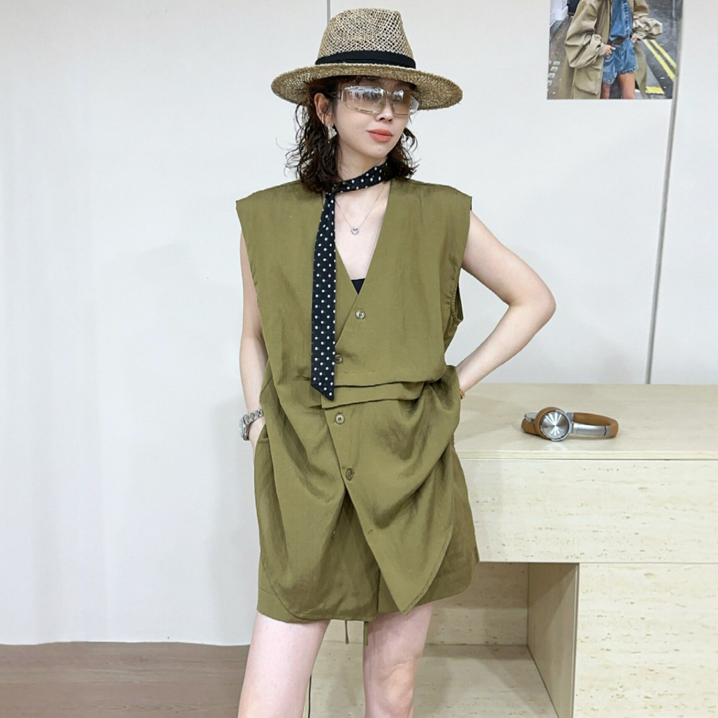不规则天丝麻料衬衫短裤两件套装女欧洲站2026夏季新款欧货女装潮