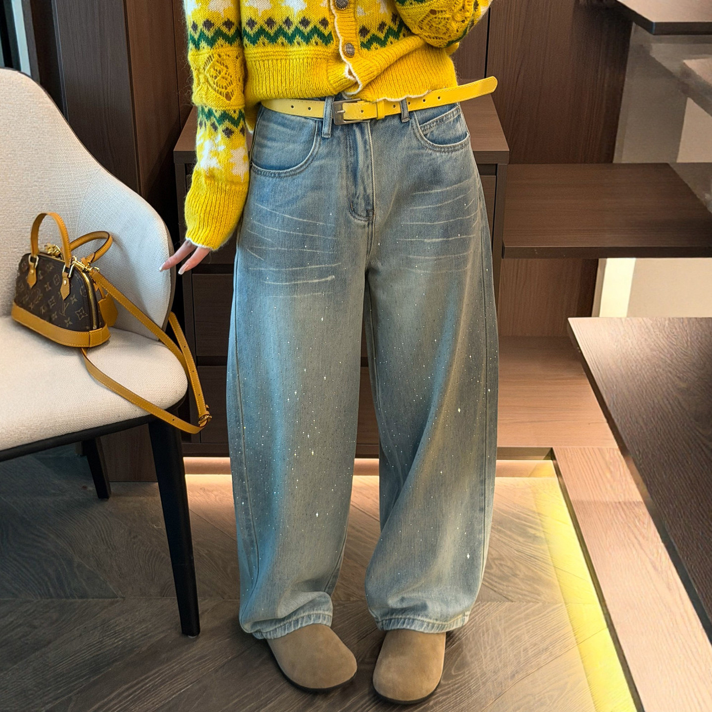 重工烫钻阔腿牛仔裤女欧洲站2025冬装新款欧货女装拖地直筒裤子潮,女装/女士精品,牛仔裤,淘宝优惠券,粉丝福利购,淘宝优惠卷