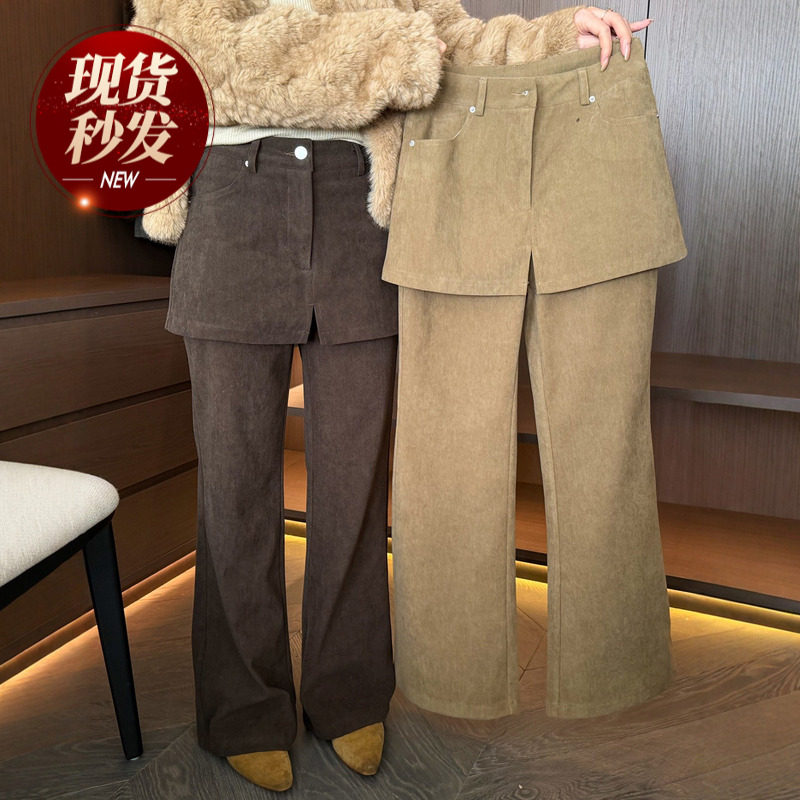 假两件拖地加绒微喇裤女欧洲站2026春装新款欧货女装休闲喇叭裤潮