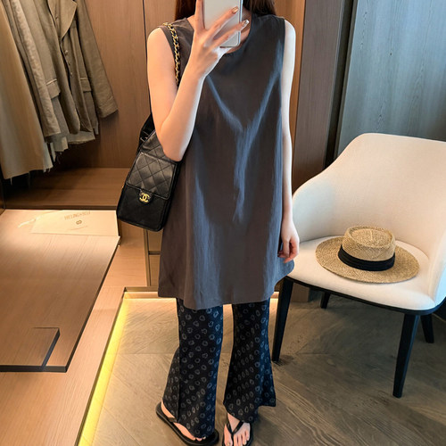 无袖衬衫喇叭裤两件套装女欧洲站
