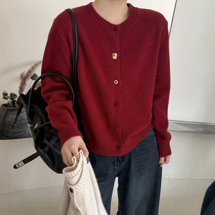 欧货女装 新款 毛衣潮 女欧洲站2025冬装 小香风镶钻纽扣羊毛针织开衫