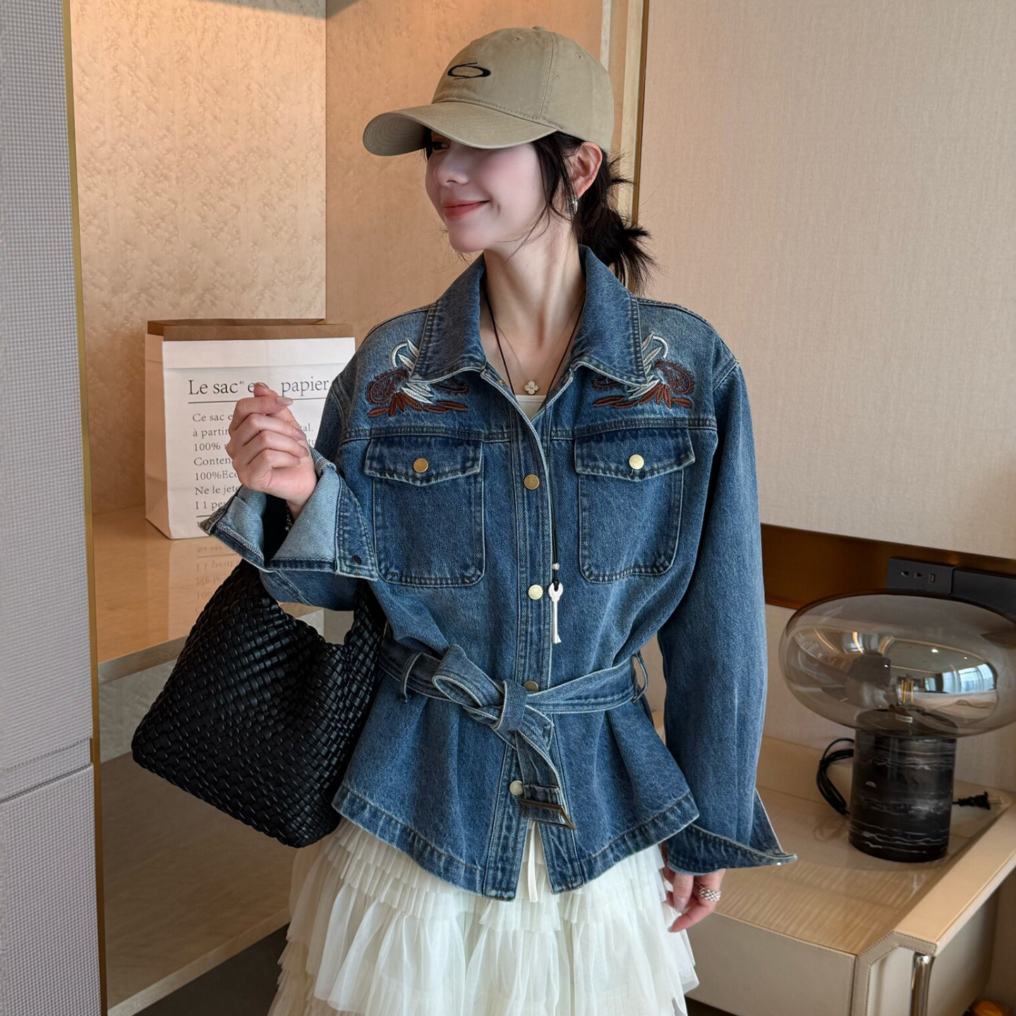 重工刺绣翻领牛仔外套女欧货外套