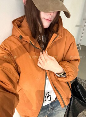 撞色连帽加棉冲锋衣外套女欧洲站