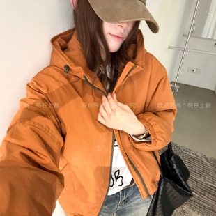 撞色连帽加棉冲锋衣外套女欧洲站2026秋季新款欧货女装棉衣棉服潮