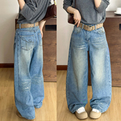 阔腿裤 复古做旧弯刀牛仔裤 子潮 欧货女装 时尚 女欧洲站2026春装 新款