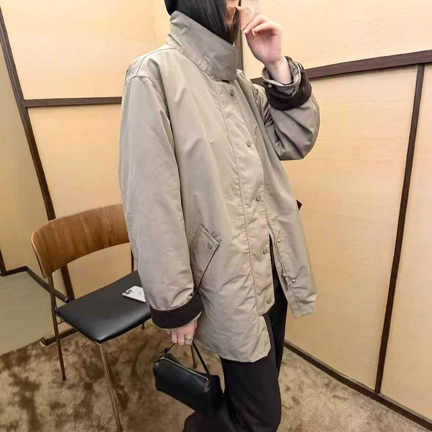 复古立领加棉风衣外套女欧货棉服