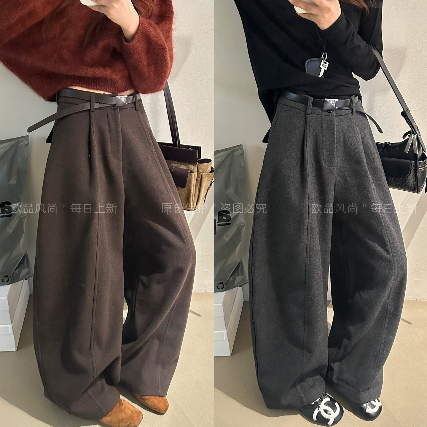 拖地直筒加厚西装阔腿裤女欧洲站