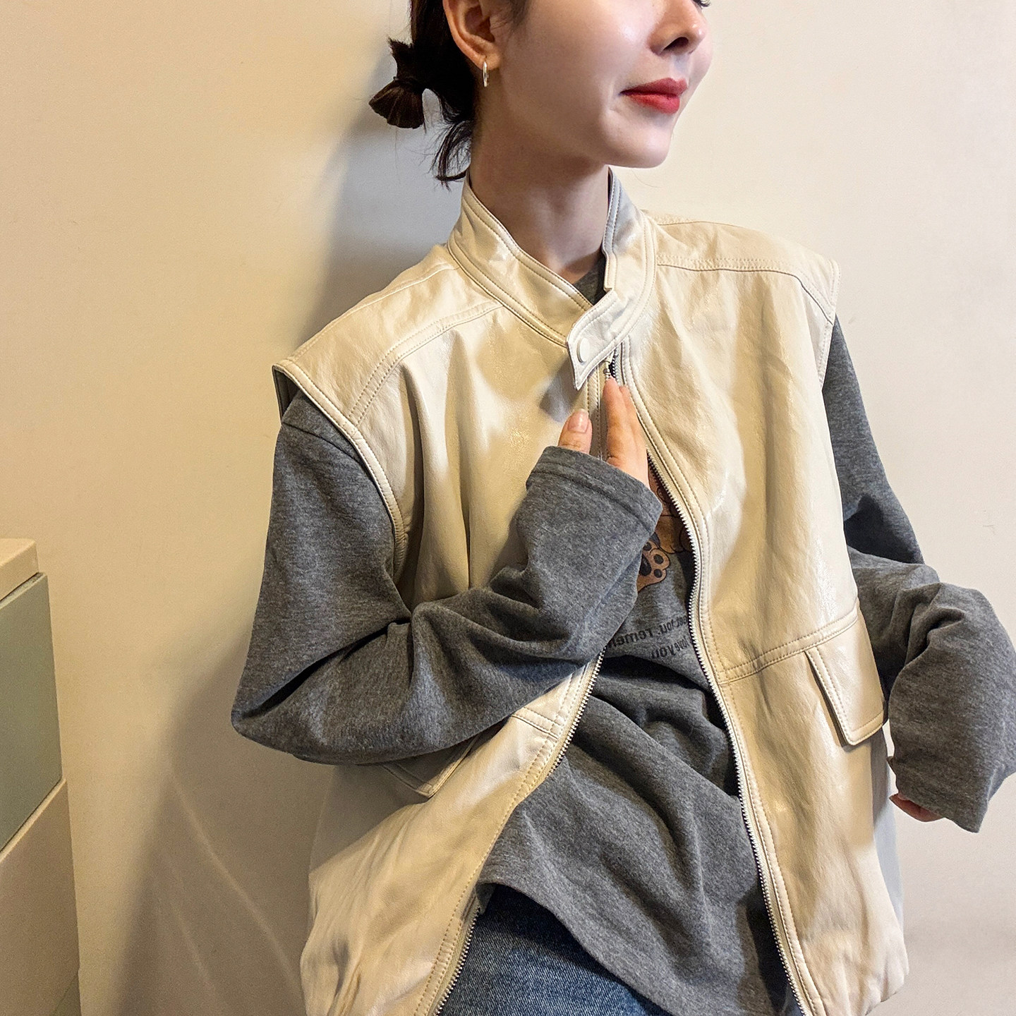 复古立领蛋白皮PU皮衣马甲女欧洲站2026春装新款欧货女装短外套潮