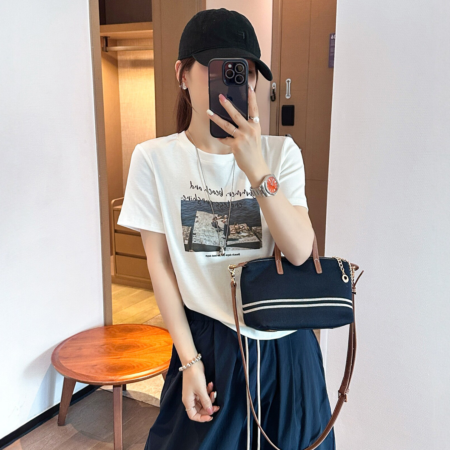 复古印花天丝麻料短袖T恤女欧货