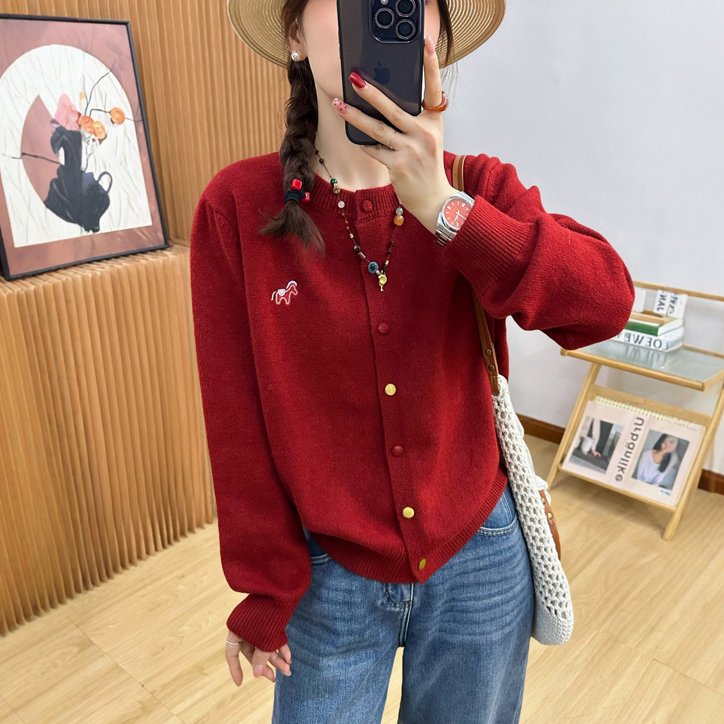 小马刺绣细羊毛针织开衫女欧洲站2025冬装新款欧货女装洋气毛衣潮,女装/女士精品,毛针织衫,淘宝优惠券,粉丝福利购,淘宝优惠卷