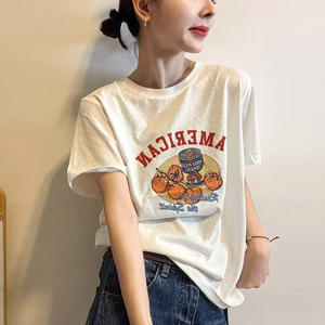 美式番茄印花短袖T恤女欧货上衣