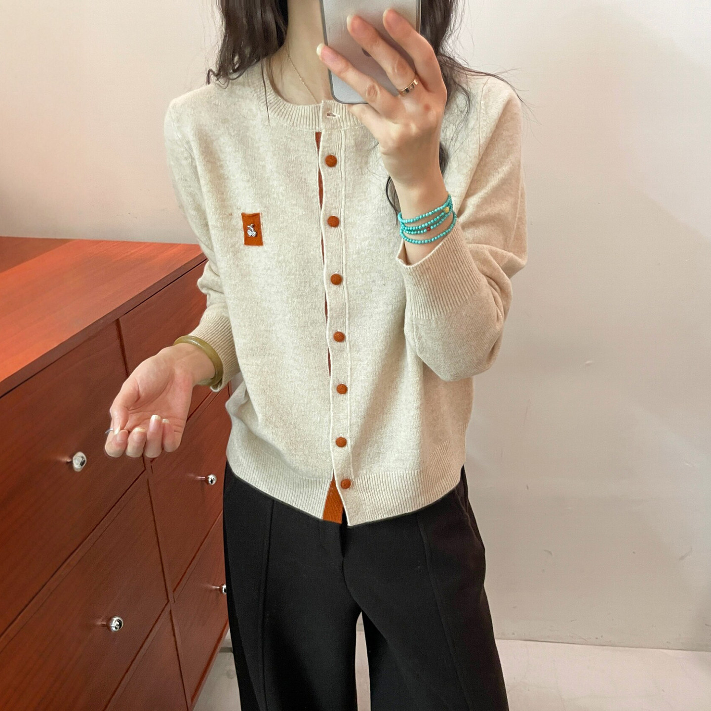 樱桃刺绣羊绒针织开衫女欧洲站潮