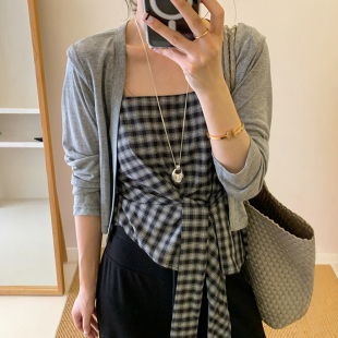潮 天丝面膜开衫 格子吊带两件套上衣女欧洲站2025夏装 新款 欧货女装