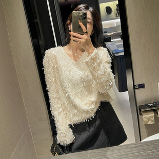 重工亮片V领洋气衬衫女欧洲站2025冬装新款欧货女装设计感上衣潮