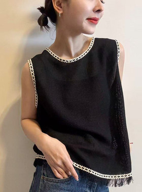 小香风流苏无袖衬衫女欧洲站上衣