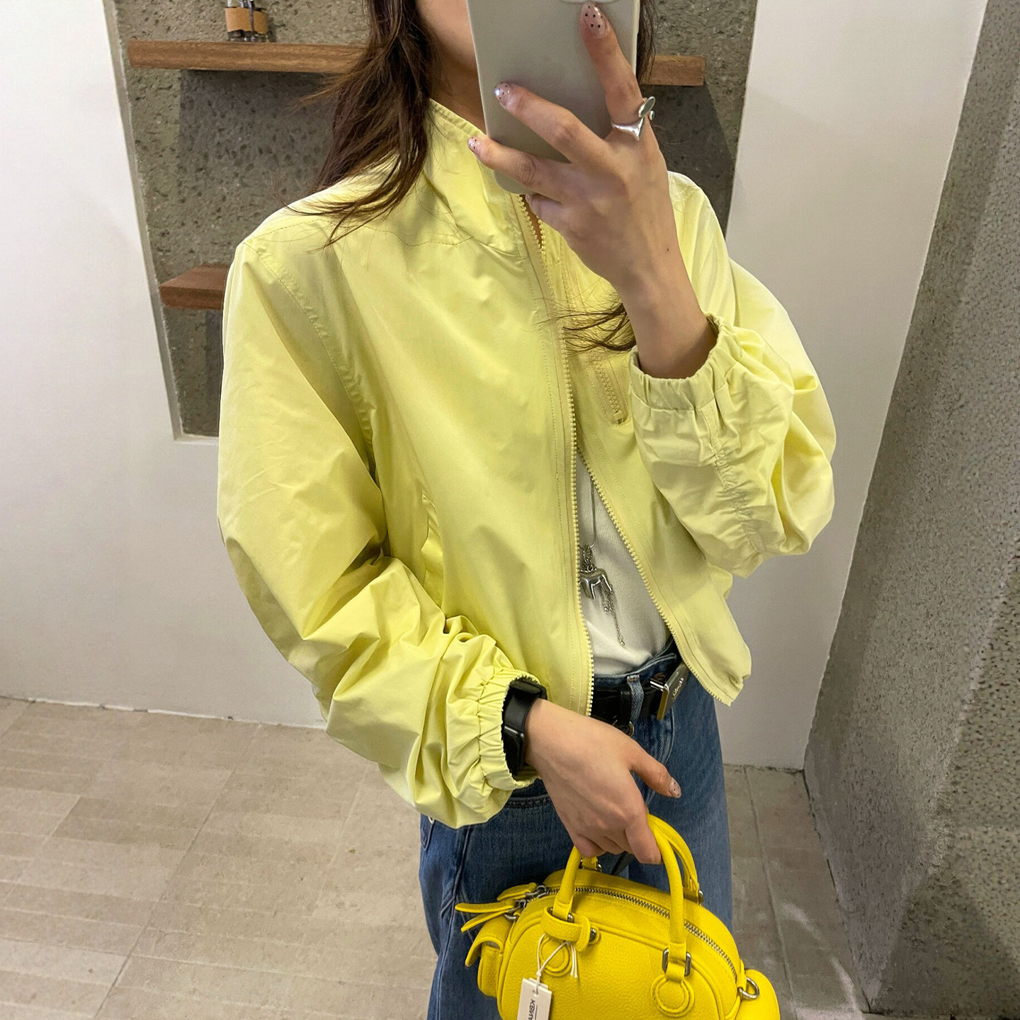 下摆抽绳立领冲锋衣外套女欧洲站