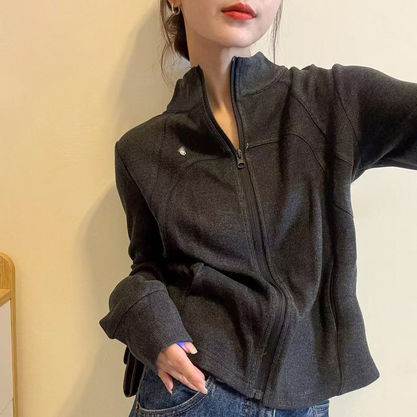 复古立领卫衣开衫短外套女欧洲站