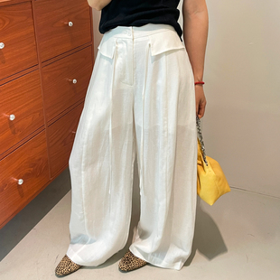 抽绳系带天丝亚麻阔腿裤女欧洲站2026春装新款欧货女装休闲裤子潮
