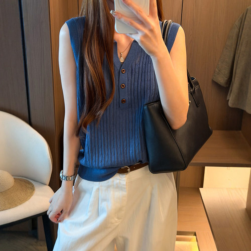 POLO领麻花纹冰丝针织衫女欧洲站