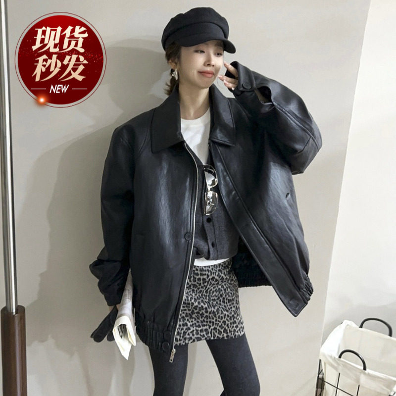 复古翻领PU蛋白皮羽绒服女欧洲站2025冬装新款欧货女装加厚外套潮