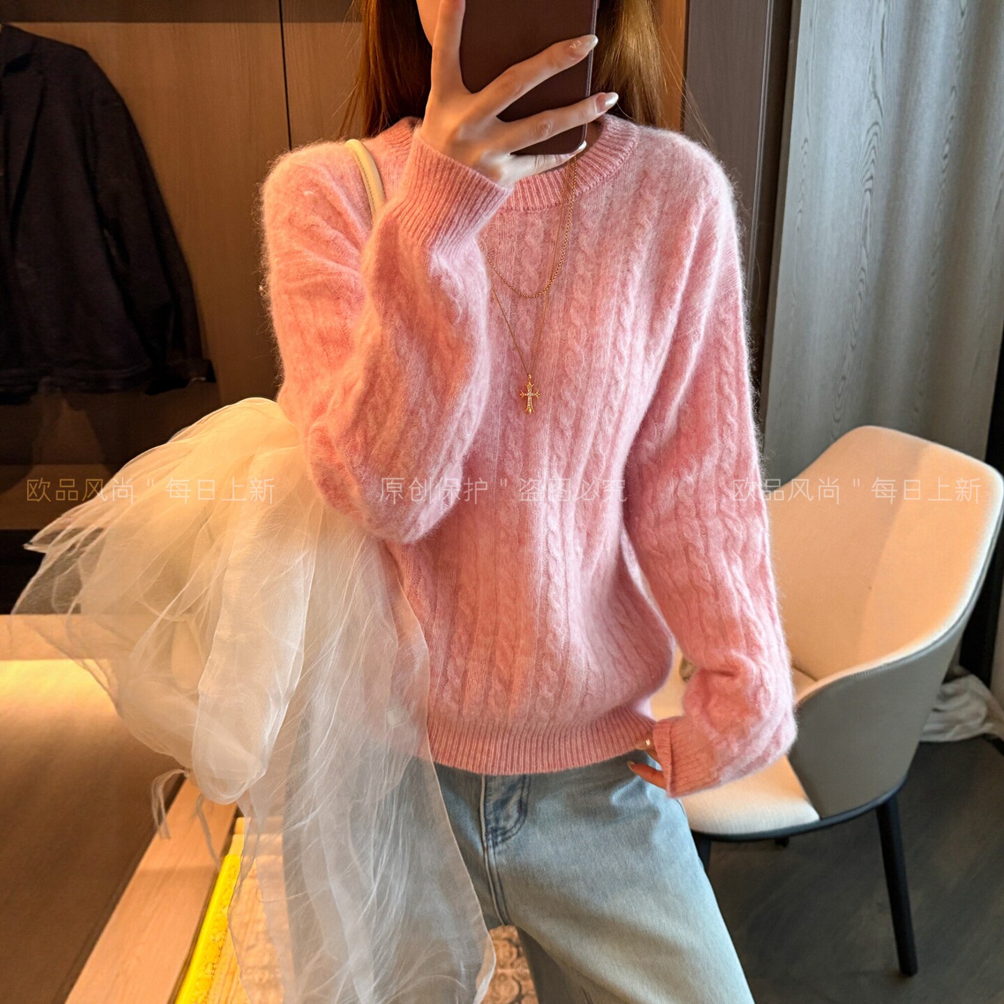 100%绵羊毛麻花纹针织衫女欧洲站2026秋季新款欧货女装时尚打底衫