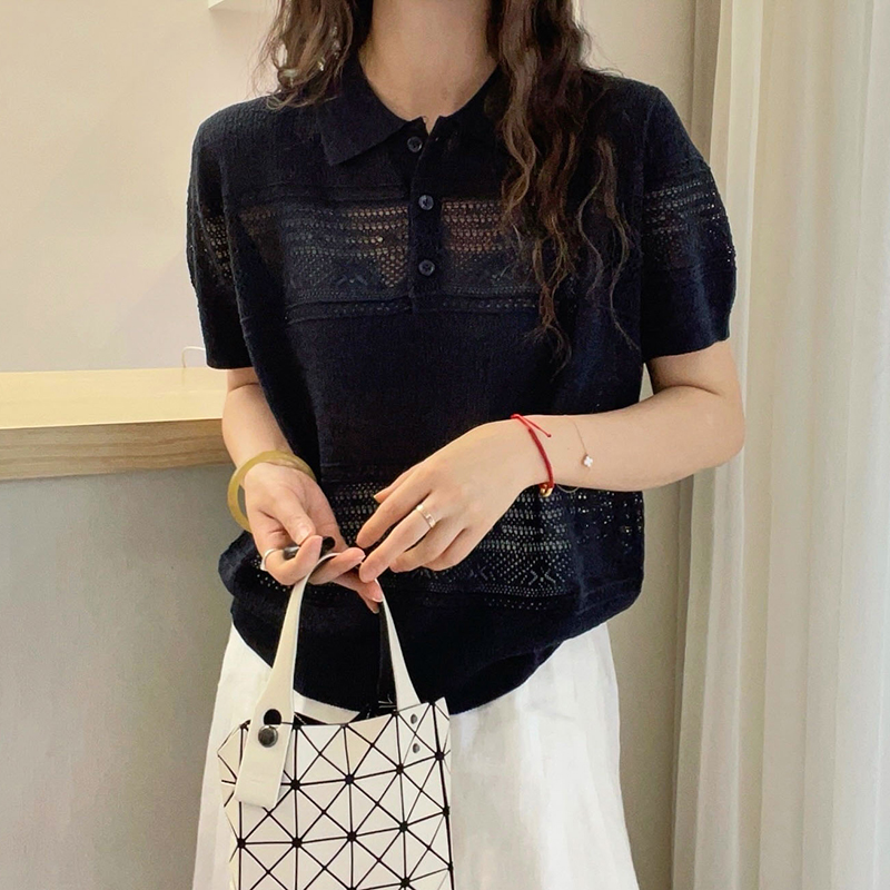 镂空钩花亚麻冰丝针织衫女欧洲站2025夏装新款欧货女装短袖小衫潮