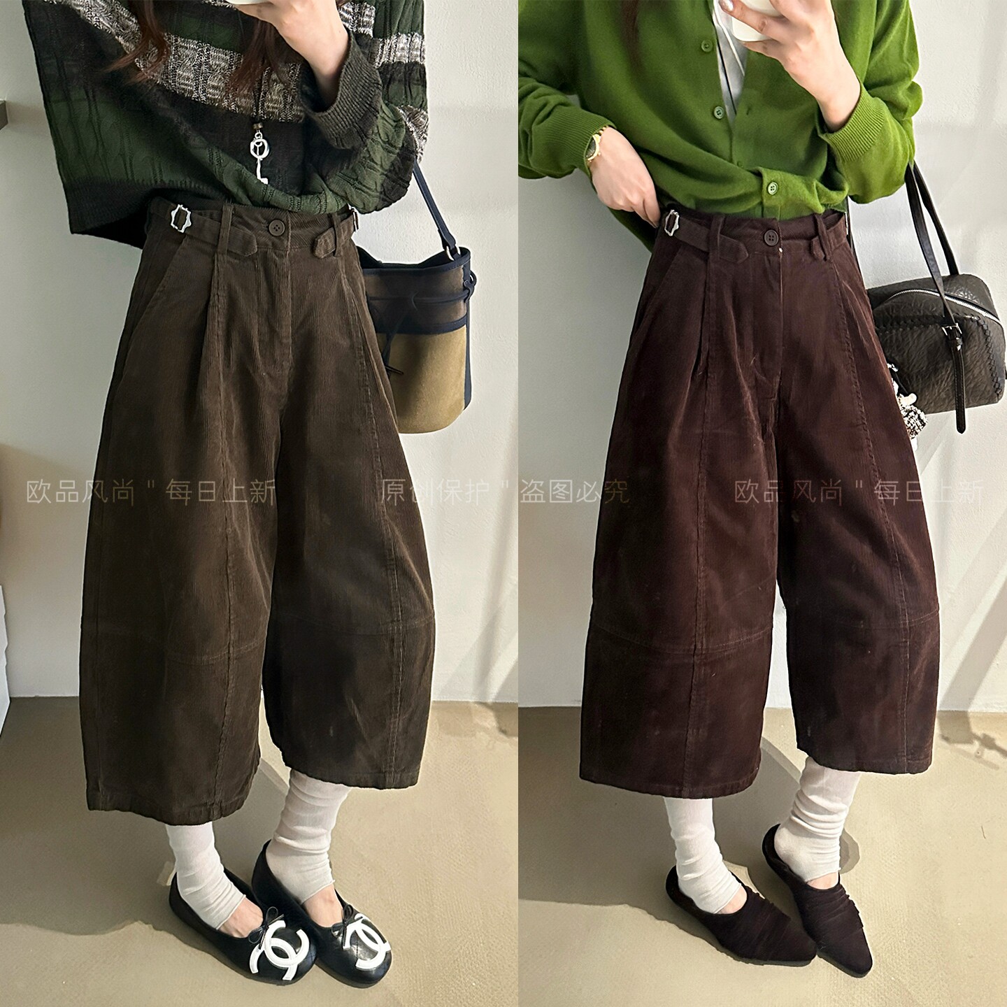 灯芯绒八分弯刀阔腿裤女欧洲站潮