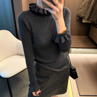 喇叭袖 木耳边拼接羊毛针织衫 欧货女装 新款 毛衣潮 女欧洲站2025冬装