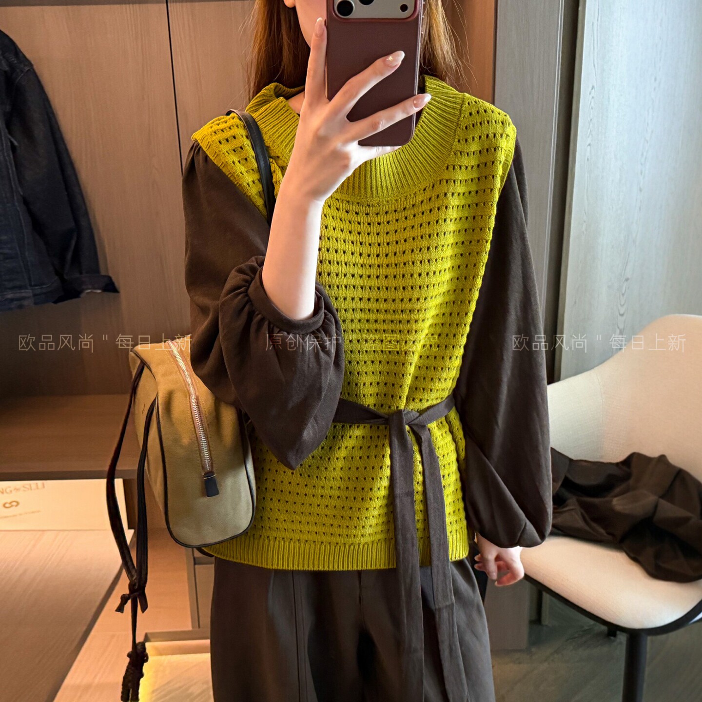 羊毛针织马甲衬衫两件套女欧洲站