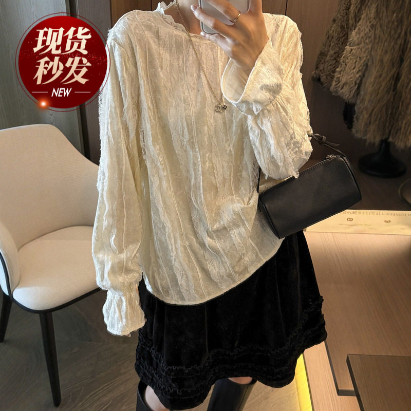 重工钩花刺绣蕾丝衬衫女欧洲站2025冬装新款欧货女装时尚打底衫潮,女装/女士精品,衬衫,淘宝优惠券,粉丝福利购,淘宝优惠卷