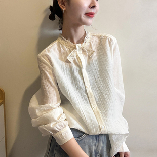 洋气小衫 蕾丝蝴蝶结天丝衬衫 潮 时尚 欧货女装 女欧洲站2026春装 新款