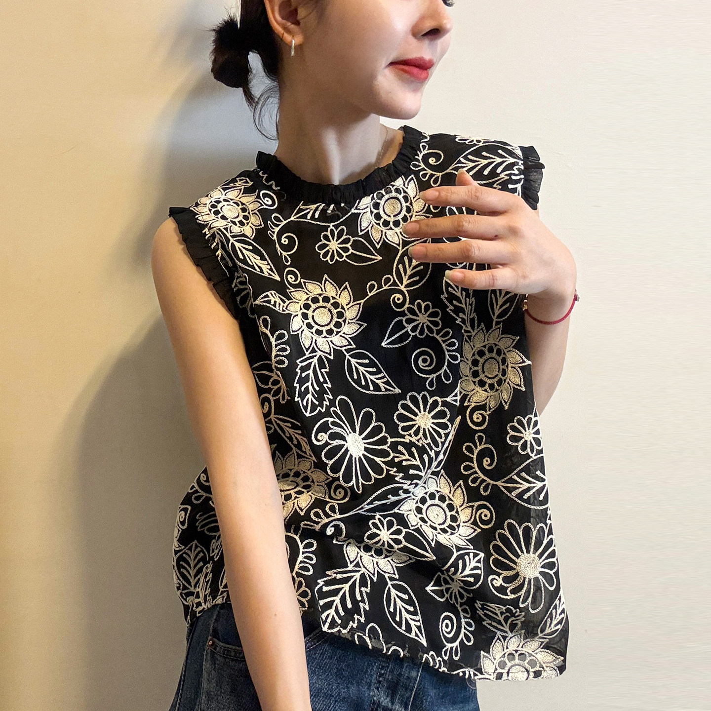 复古刺绣木耳边麻料衬衫女欧洲站2026夏季新款欧货女装韩版小衫潮