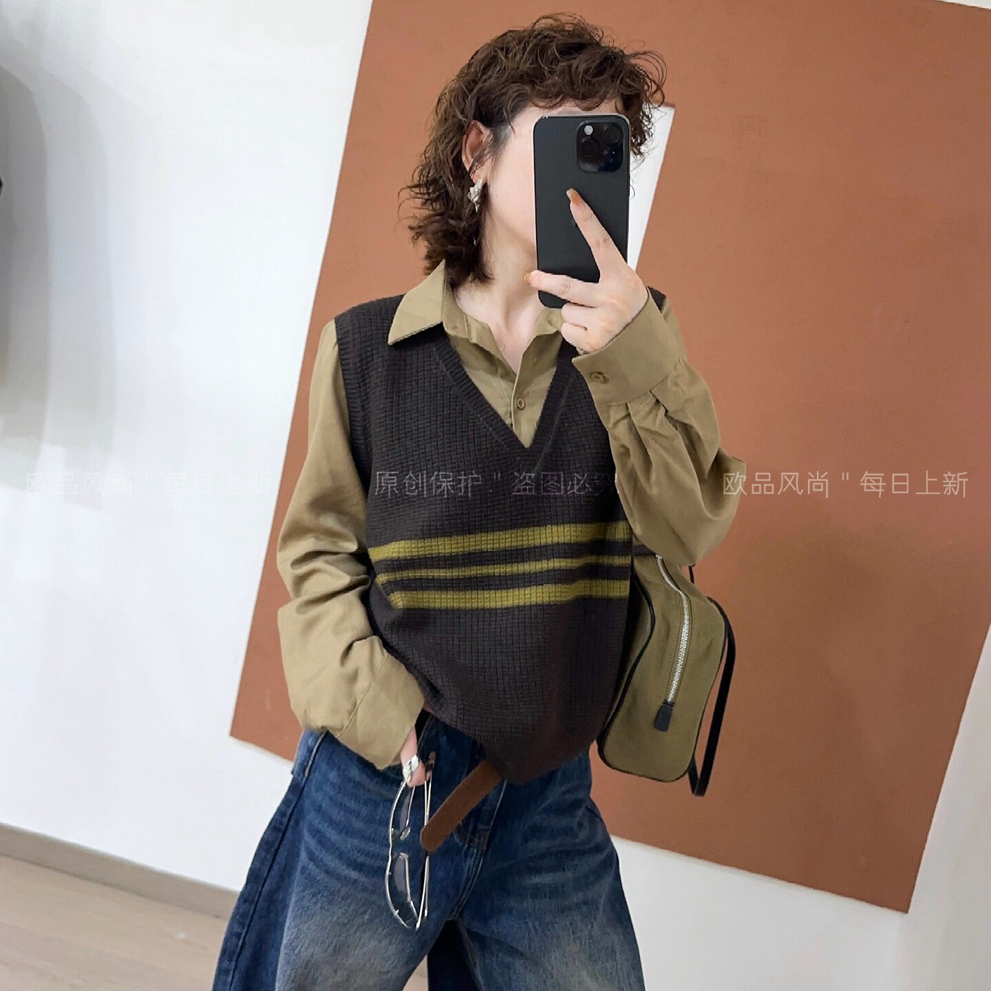 羊毛针织马甲背心衬衫上衣女欧货