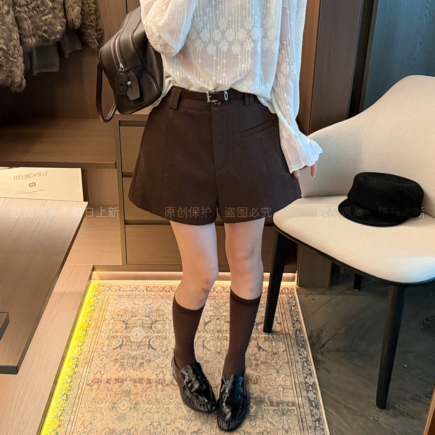 羊毛呢A字西装阔腿短裤女欧洲站
