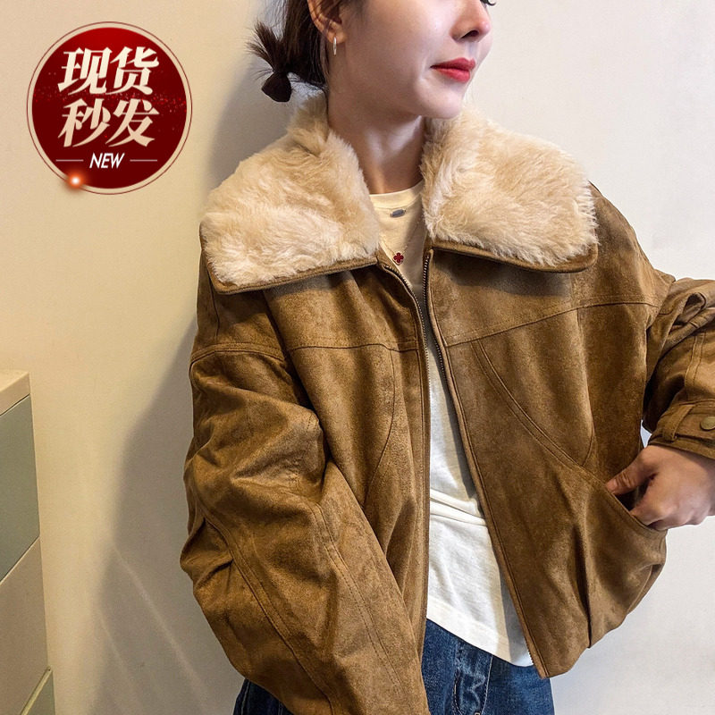 羊羔毛翻领羽绒服外套女欧洲站2025冬装新款欧货女装小个子上衣潮