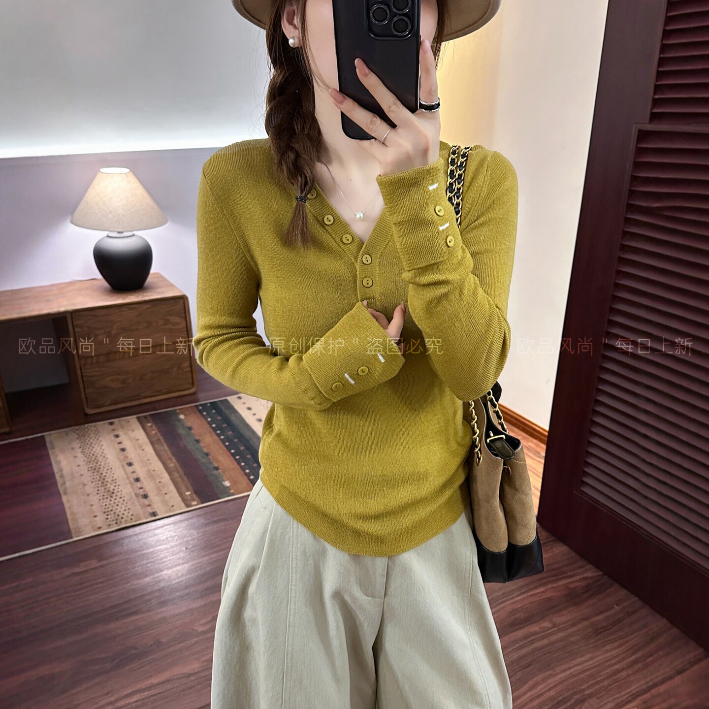 纽扣刺绣绵羊毛针织衫女欧洲站潮