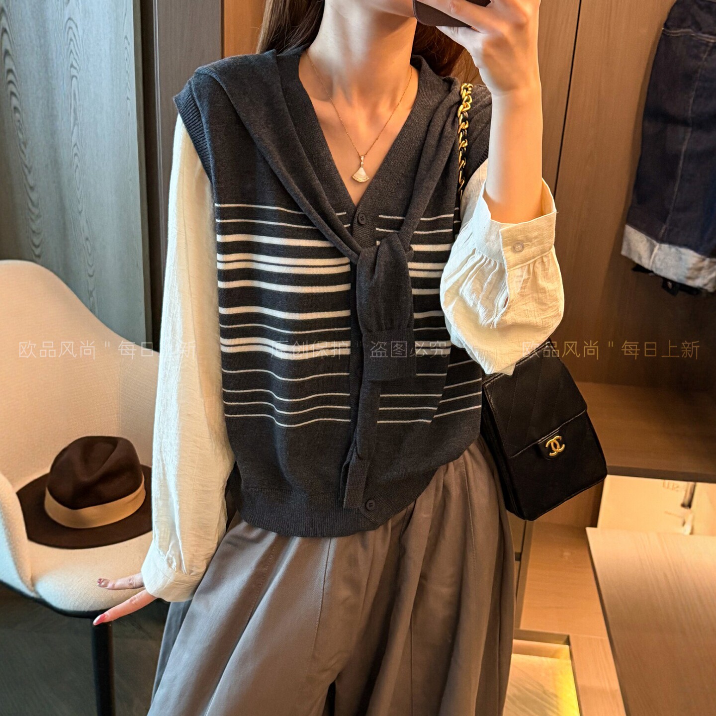 配披肩假两件冰丝针织开衫女欧货