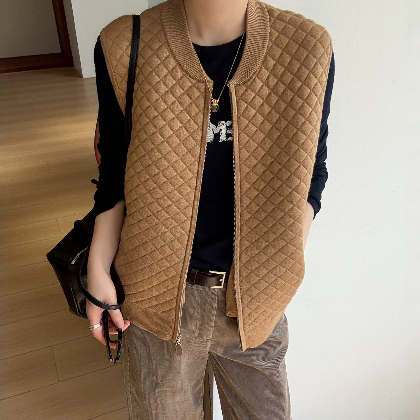棒球领压格马甲短外套女欧货上衣