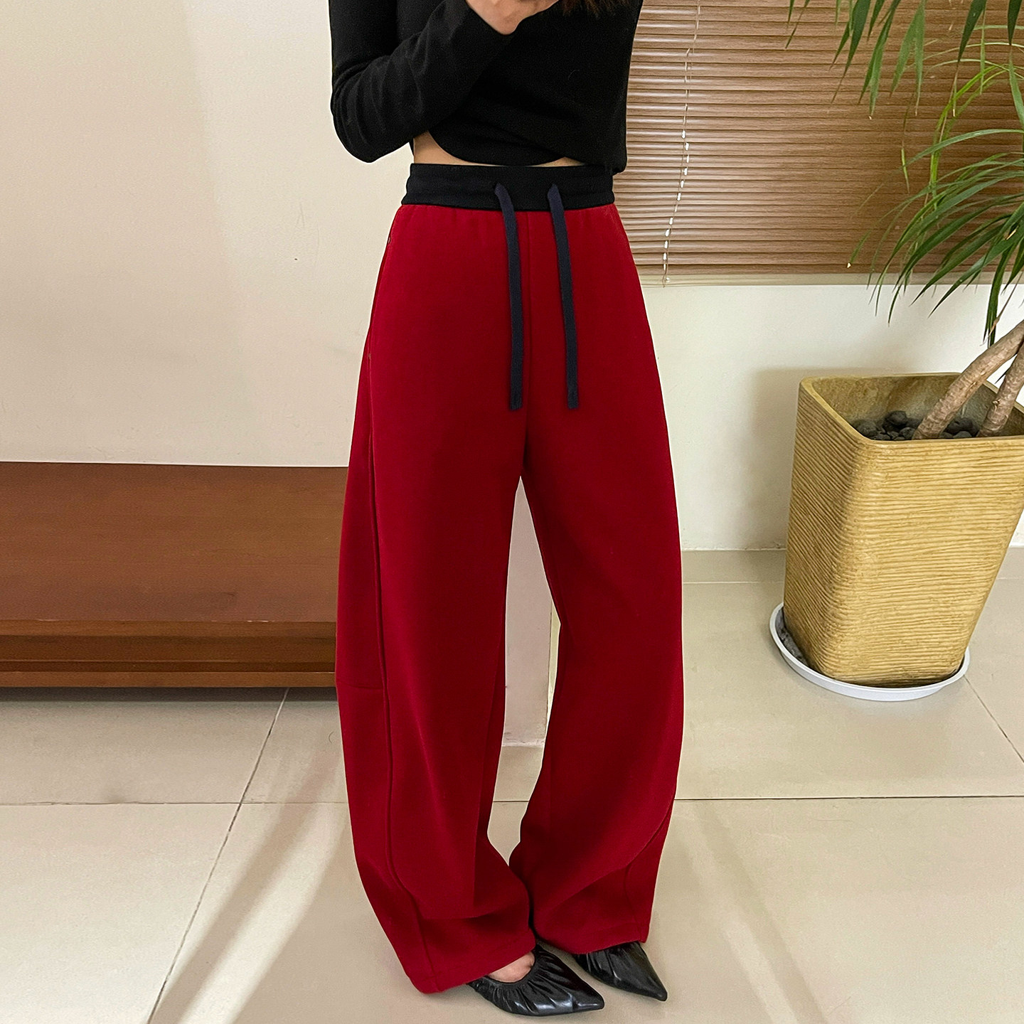 撞色裤腰拖地加绒阔腿裤女欧洲站2025冬装新款欧货女装休闲裤子潮,女装/女士精品,休闲裤,淘宝优惠券,粉丝福利购,淘宝优惠卷