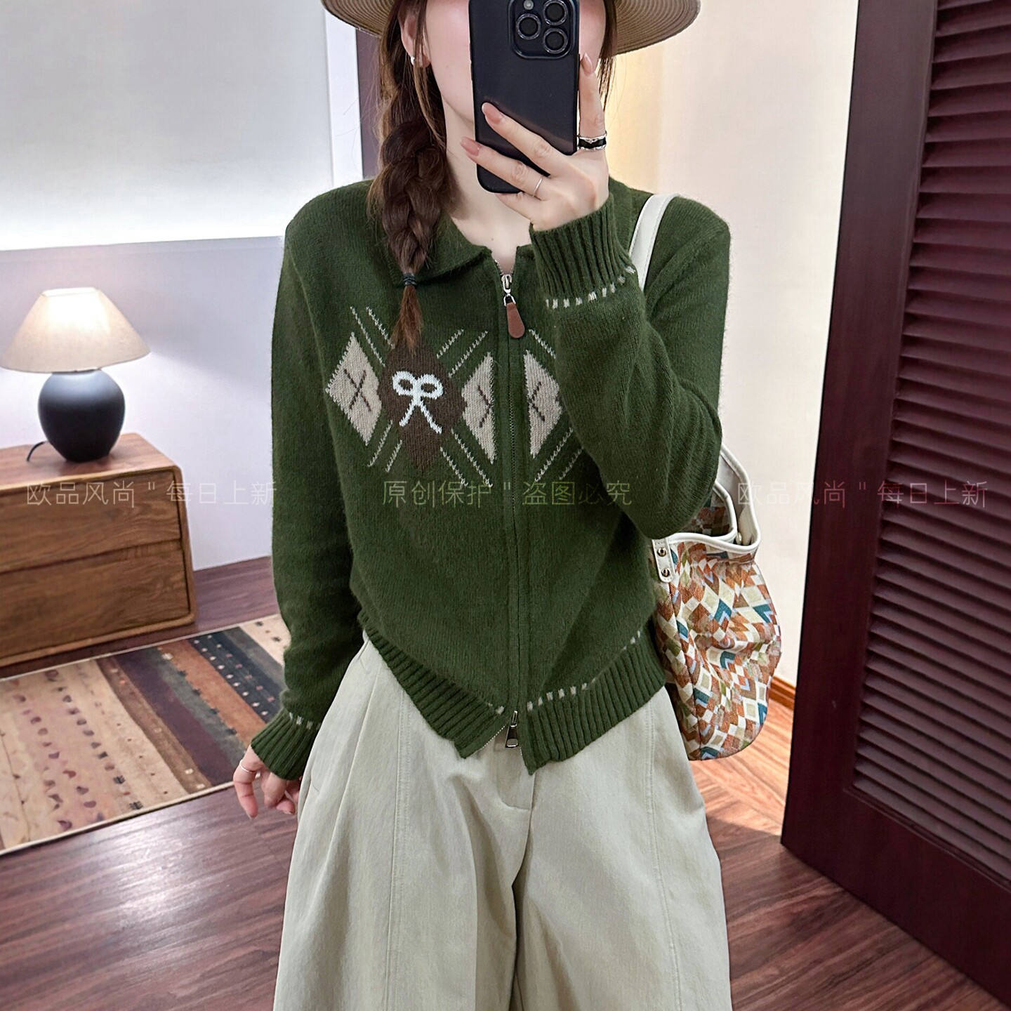 POLO领绵羊毛针织开衫女欧货毛衣