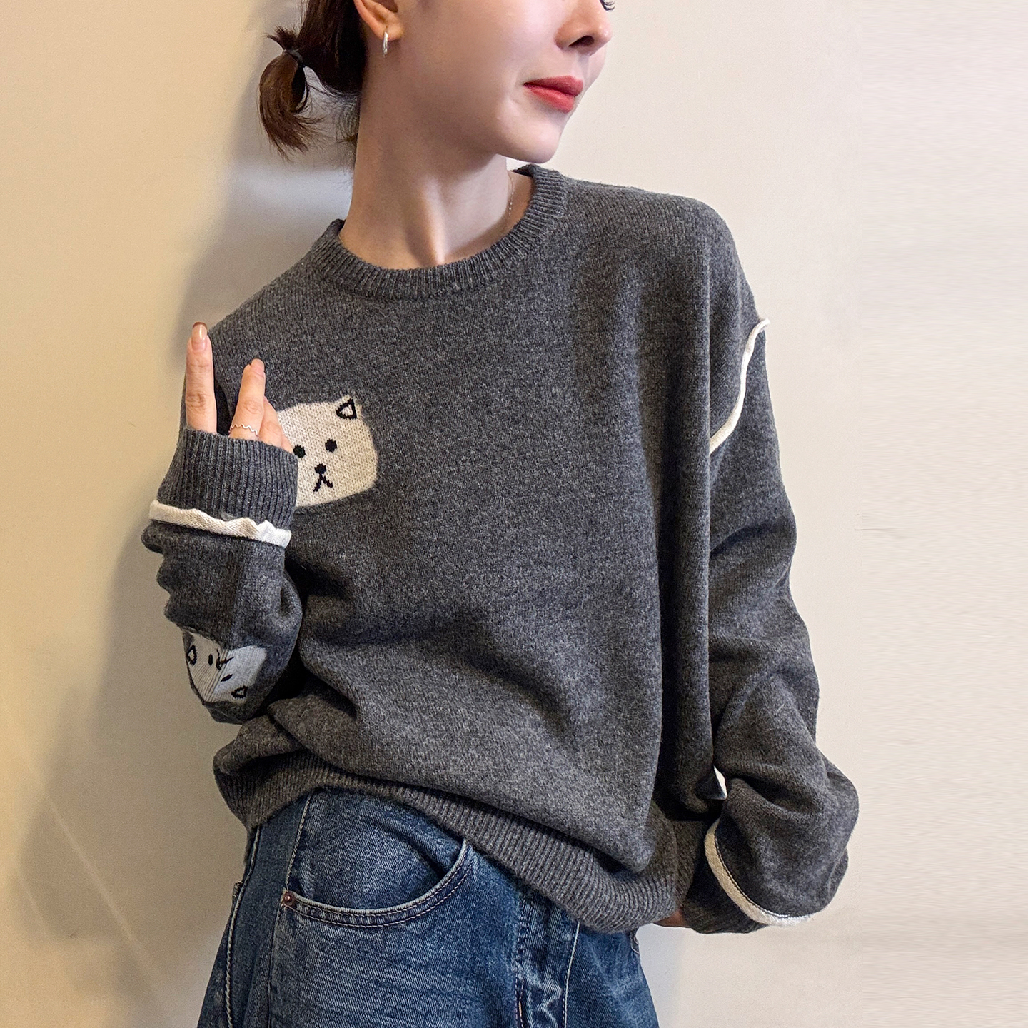 卡通图案羊毛针织衫女欧洲站毛衣