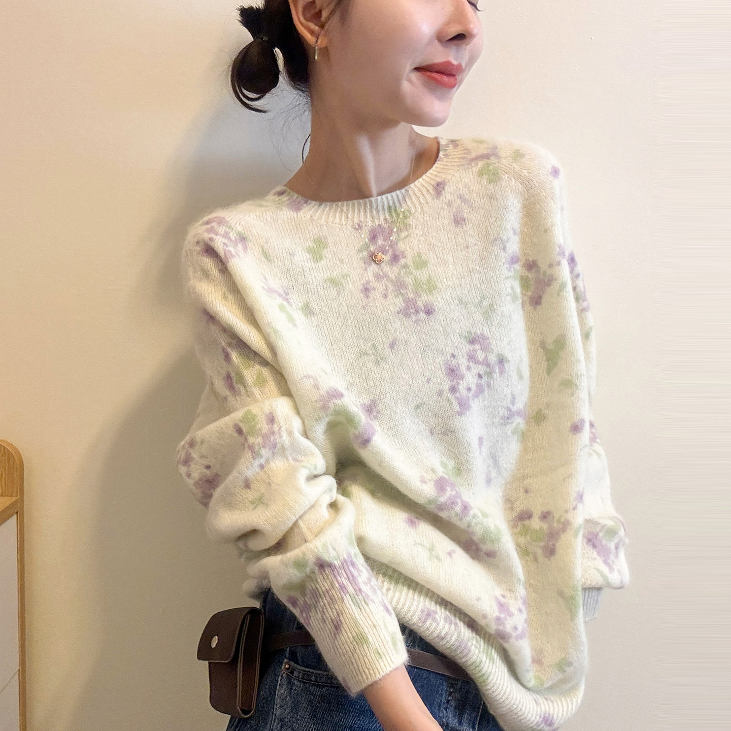 复古扎染羊毛针织衫女欧洲站毛衣