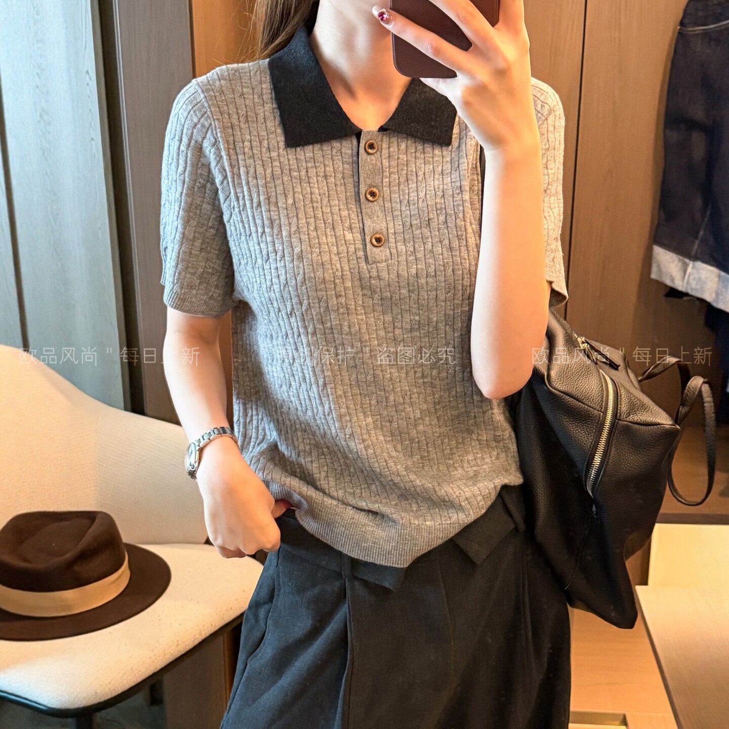 POLO领绵羊毛亚麻针织衫女欧洲站